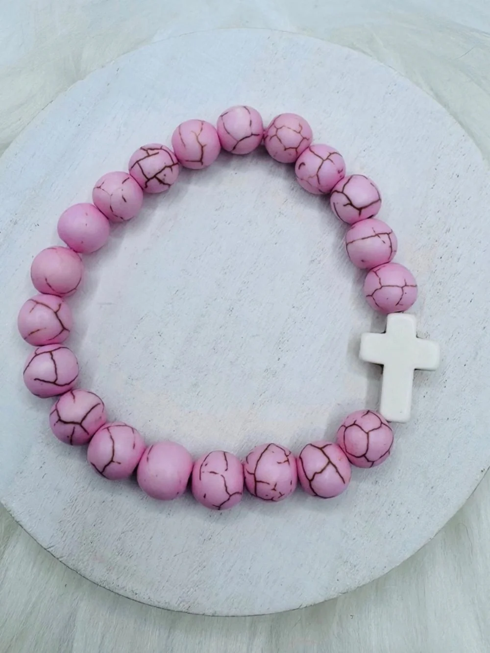 Pink Beaded Cross Bracelet for small wrist adults or teens